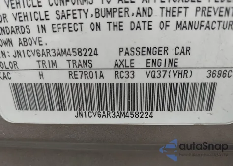 2010 Infiniti G37X z USA, uszkodzony, nr VIN JN1CV6AR3AM458224